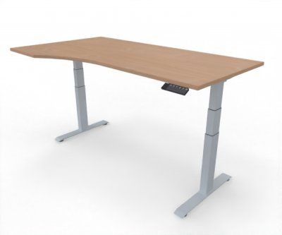 PC-Schreibtisch Elevate Plus linke Seite 100 cm tief Gestell Silber Tischplatte Buche